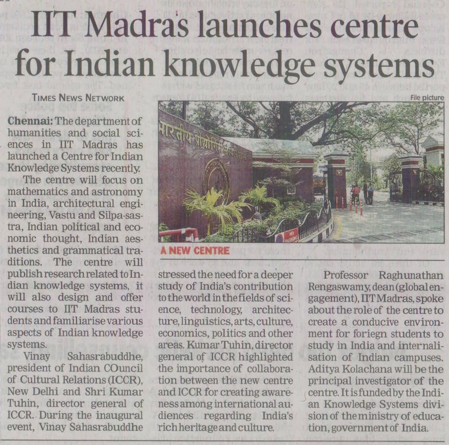 The Times of India-IIT Madras launches Centre for Indian Knowledge Systems